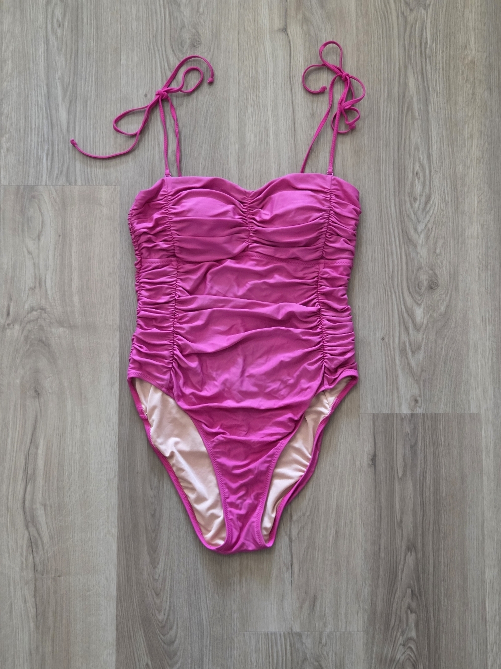 J.crew Pink Ruched Tie Shoulder One Piece Swimsuit 6 Barbie Summer Vacay Resort